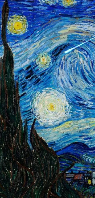 Starry Night painting as phone wallpaper.