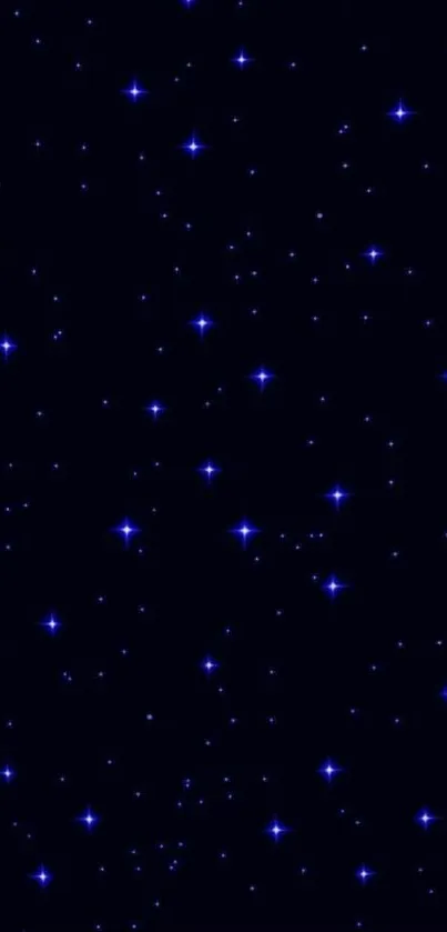 Starry night wallpaper with twinkling blue stars on a dark blue background.