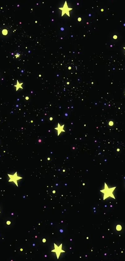 Starry night wallpaper with glowing stars.