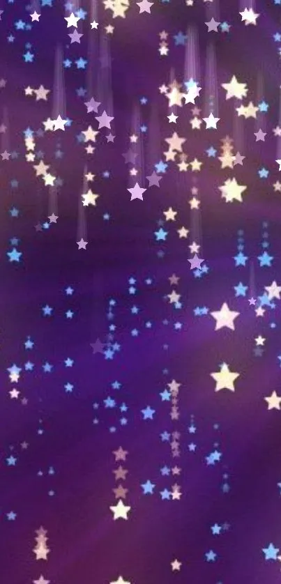 Starry night mobile wallpaper with purple background and shimmering stars.