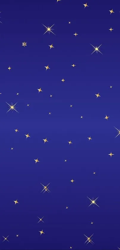 Starry night wallpaper with golden stars and deep blue background.