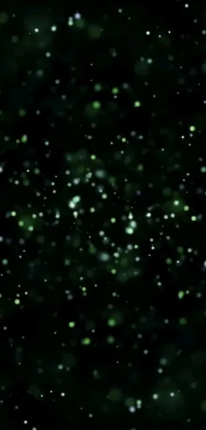 Green starry night background with twinkling lights on a dark backdrop.