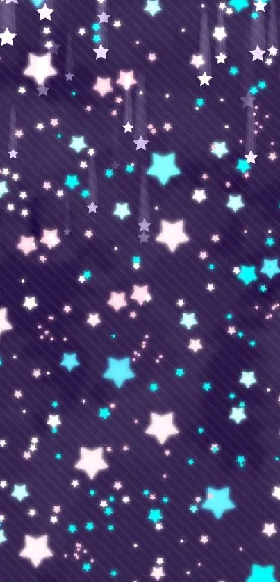 Starry mobile wallpaper with purple background and colorful stars.