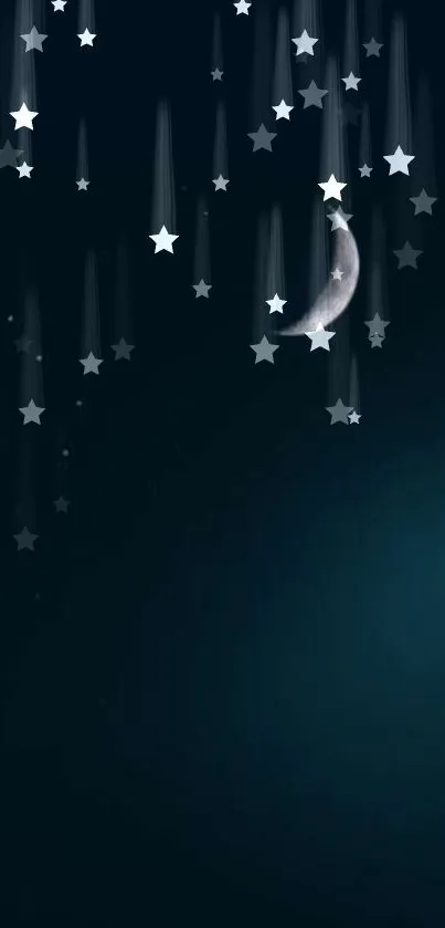 Starry night wallpaper with crescent moon.