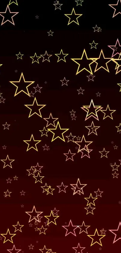 Mobile wallpaper with yellow stars on a red gradient background.