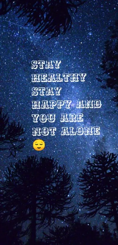 Motivational text on a starry night sky wallpaper with dark blue hues.