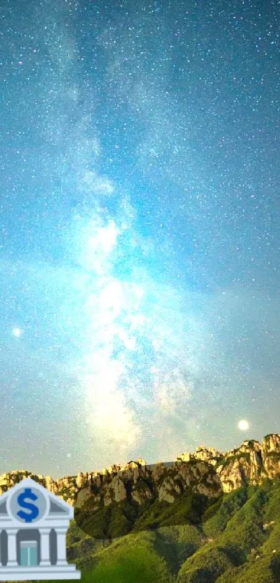 Starry night sky over mountain peaks, featuring the Milky Way.