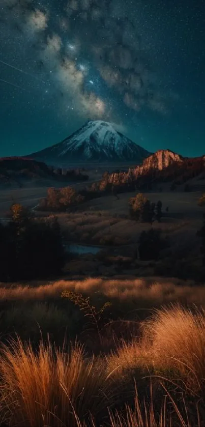 Starry night over a mountain with Milky Way visible.