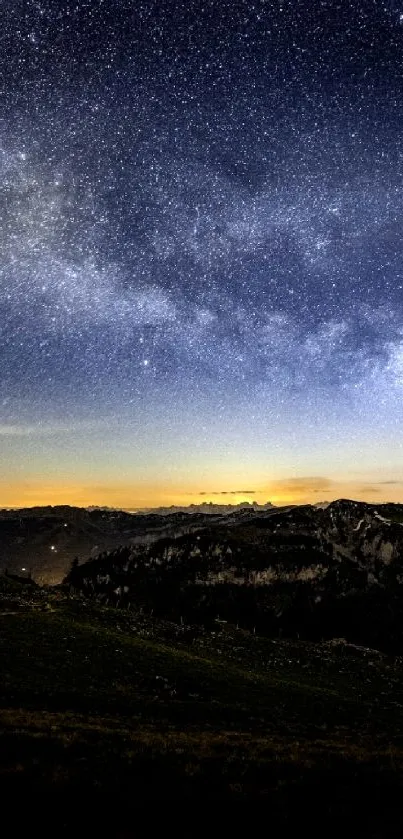 Breathtaking starry night over mountains with cosmic skies and landscapes.