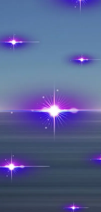 Mobile wallpaper of an ocean with glowing purple stars and a cosmic theme.