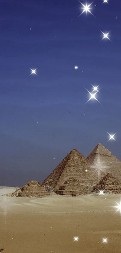 Starry sky over Egyptian pyramids at night