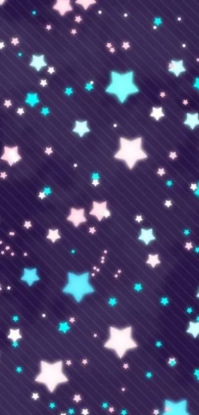 Whimsical pastel starry pattern on dark wallpaper.