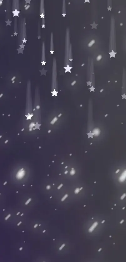 Starry night wallpaper with falling stars on a dark purple background.