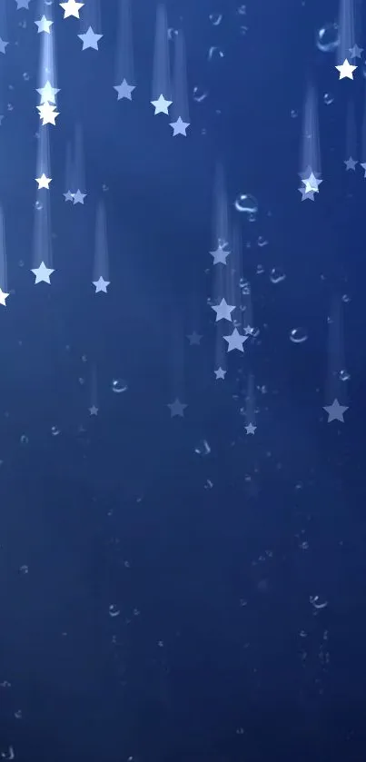 Starry night mobile wallpaper with falling stars on a deep blue background.