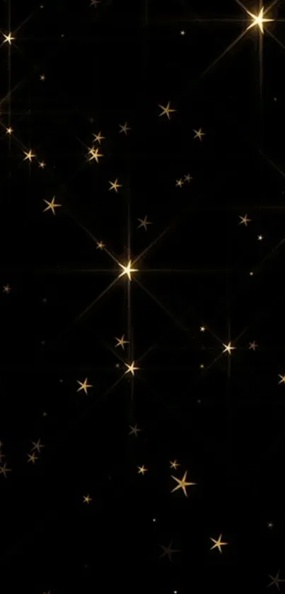 Starry night phone wallpaper with golden stars.