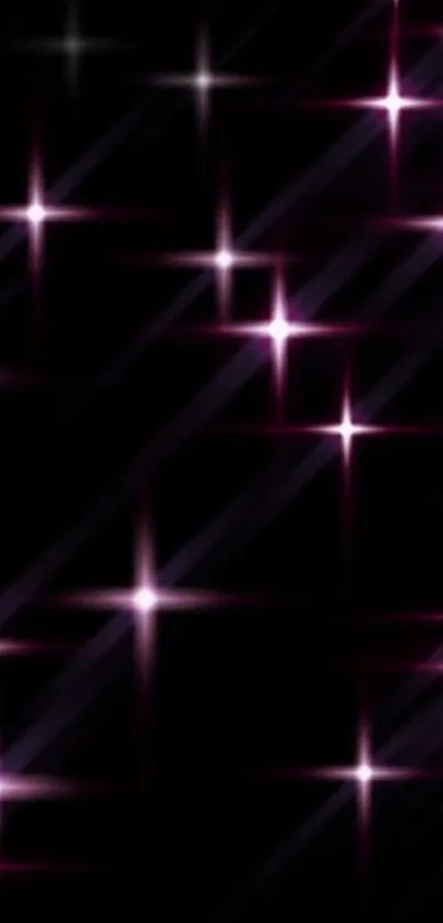 Starry night mobile wallpaper with pink and purple stars on black background.