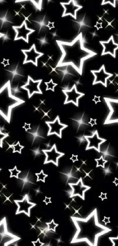 Black wallpaper with luminous white stars.