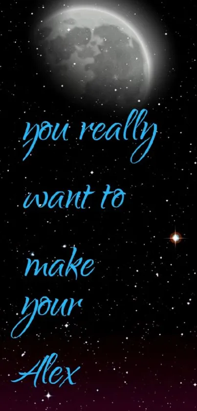 Starry night phone wallpaper with quote and moon.