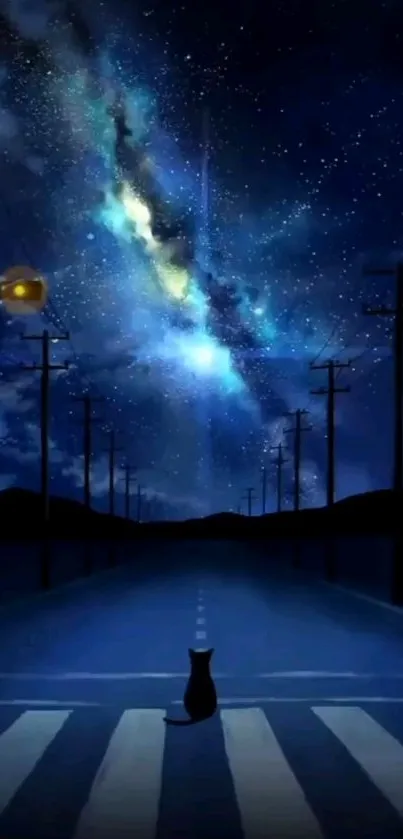 Enchanting night road under a starry sky.