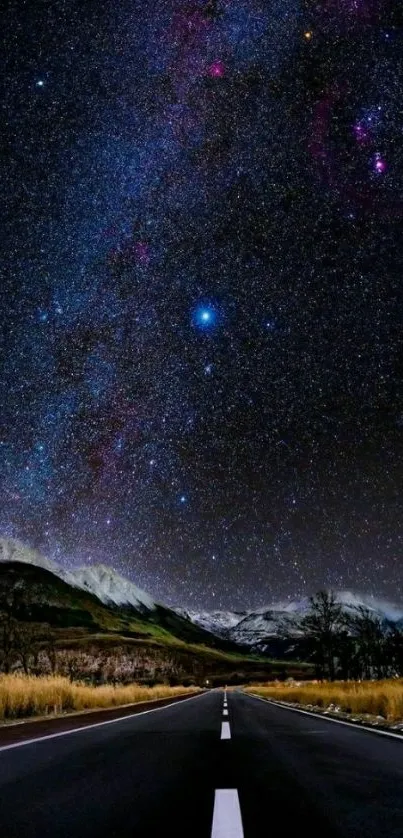 Starry night sky over a peaceful road.