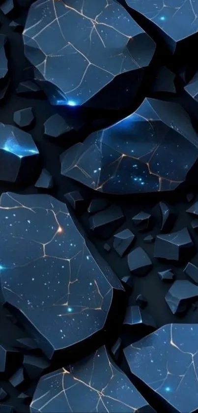 Starry night rock wallpaper with a cosmic blue theme and glowing fragments.