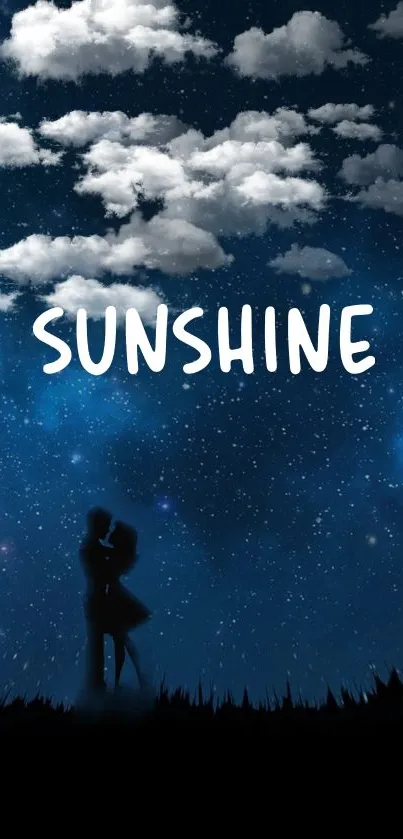 Romantic silhouette under night sky wallpaper