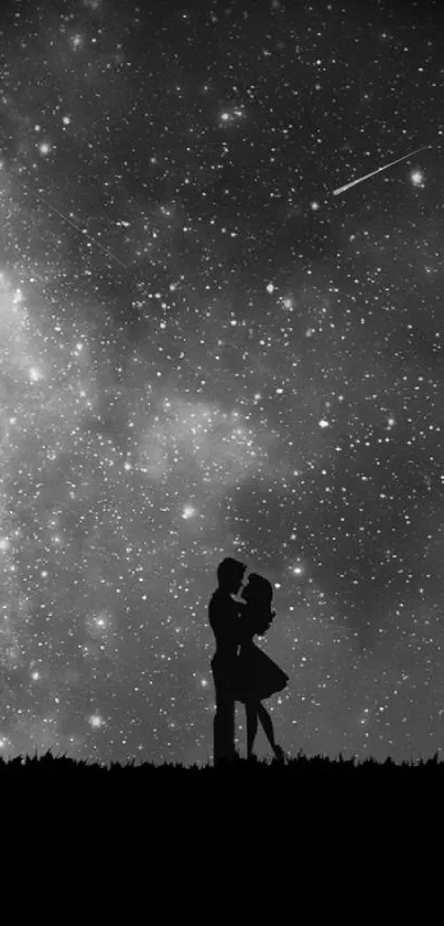 Romantic silhouette under a starry sky wallpaper.