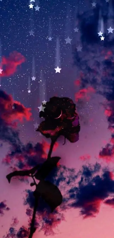 Mystical night rose against a starry sky.