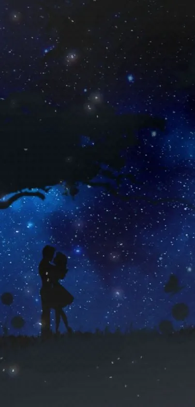 Silhouette under a starry night sky mobile wallpaper.