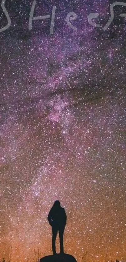 Silhouette under a starry purple sky.