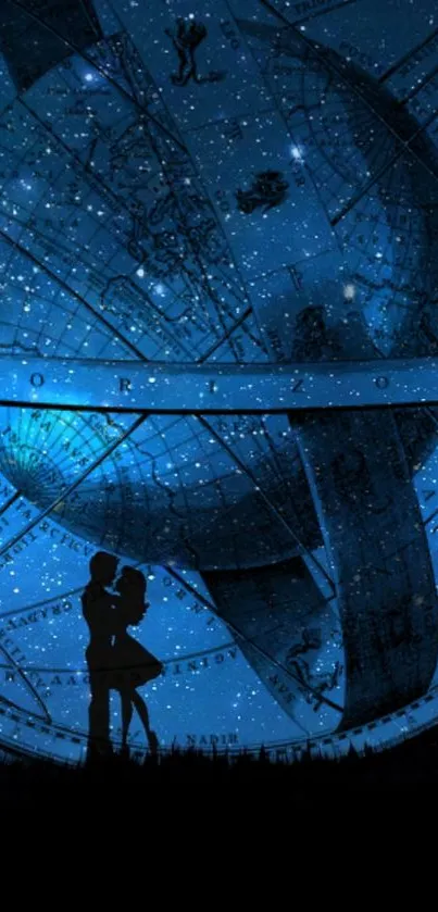 Silhouette couple under starry night sky wallpaper.