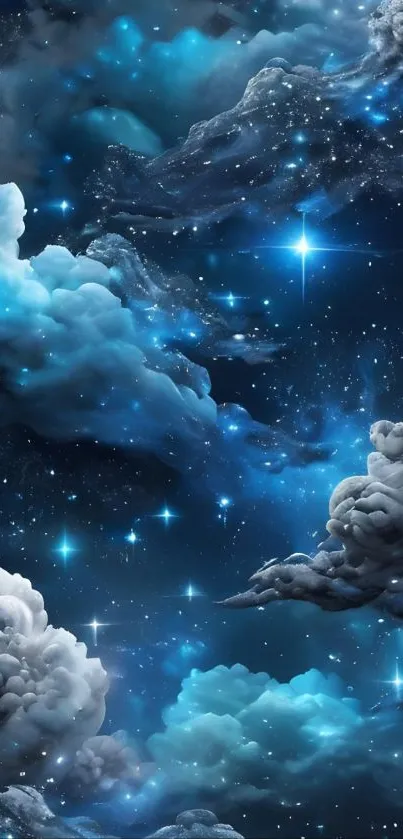 Starry night sky with clouds wallpaper.