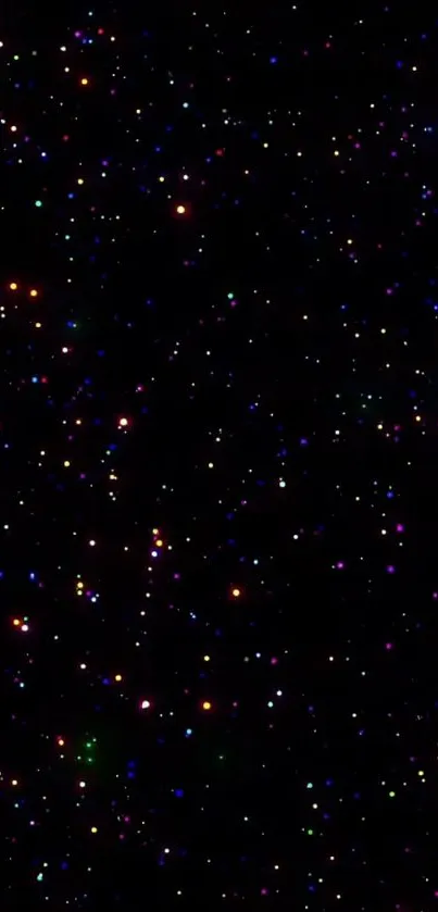 Starry night sky wallpaper for phone with colorful stars.