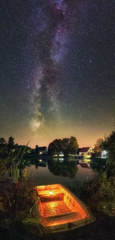 Milky Way reflecting over a serene lake at night.