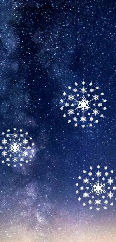 Starry night sky with white star patterns on a dark blue background.