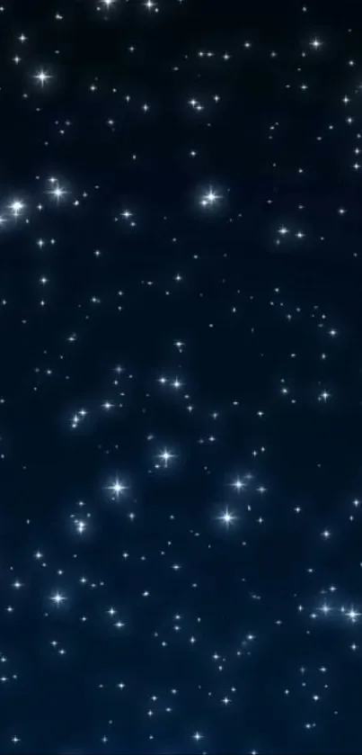 Starry night sky wallpaper with shimmering white stars on dark blue background.