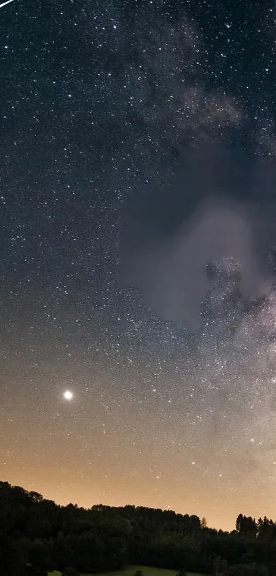 A stunning starry night sky with a visible Milky Way and shooting stars.