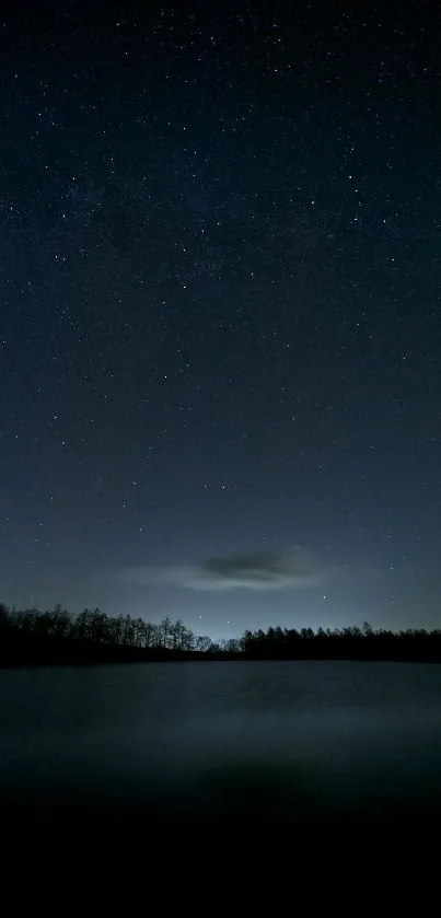 Serene night sky filled with stars over a calm landscape.