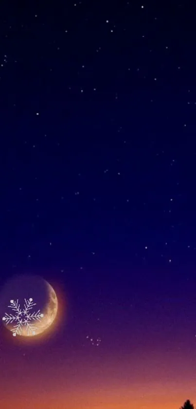 Starry night sky with crescent moon wallpaper.