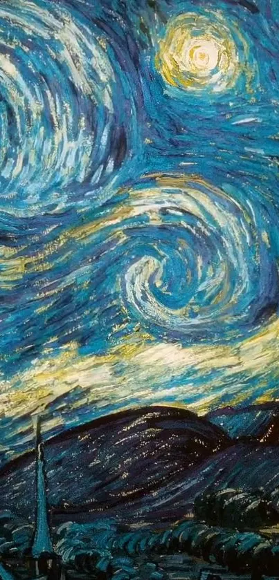 Van Gogh's Starry Night on mobile wallpaper.