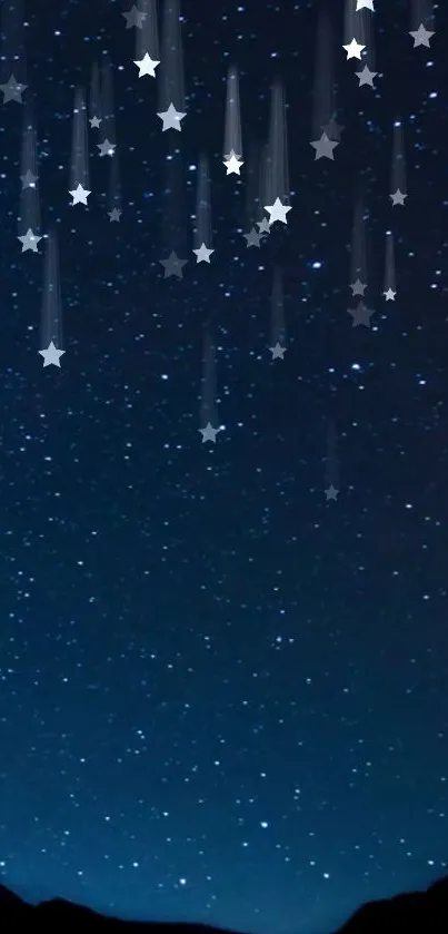 Starry night sky with falling stars wallpaper.