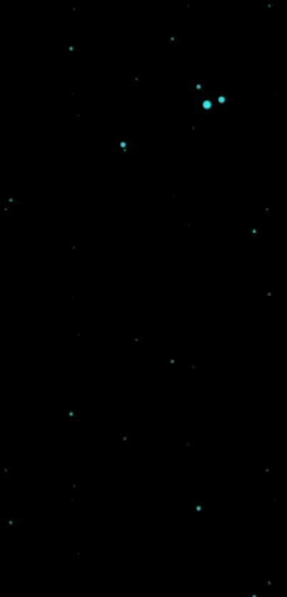 Minimalist starry sky wallpaper with turquoise dots on a black background.