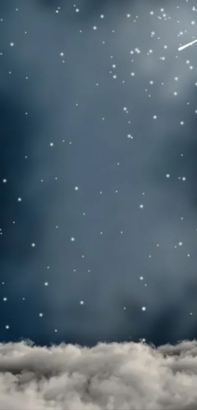 Starry night sky with clouds and shooting star wallpaper.