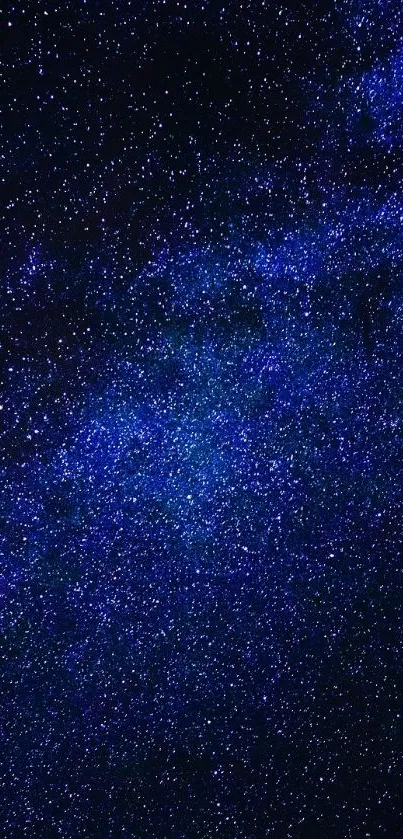 Mobile wallpaper of a star-filled night sky in deep blue hues.