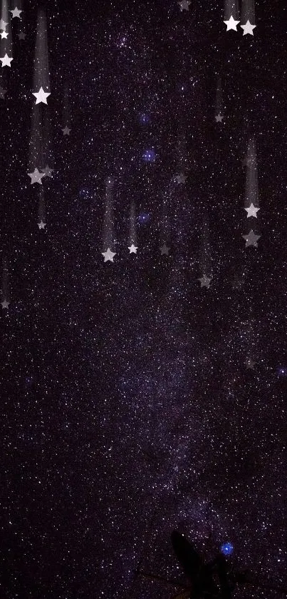 Mobile wallpaper of a starry night sky with shooting stars.