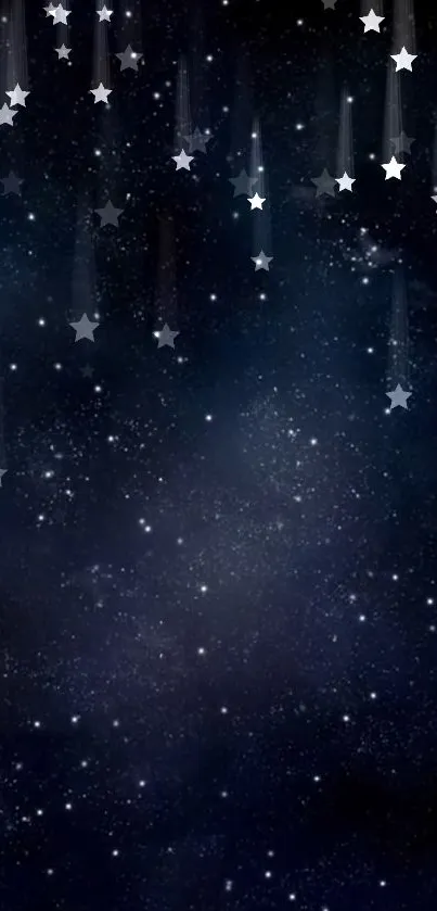 Enchanting starry night sky mobile wallpaper with cascading silver stars.