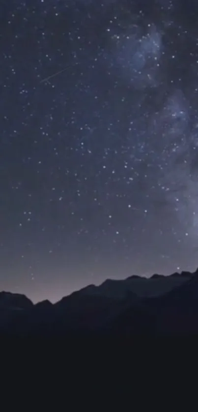 Starry night sky with mountains wallpaper.