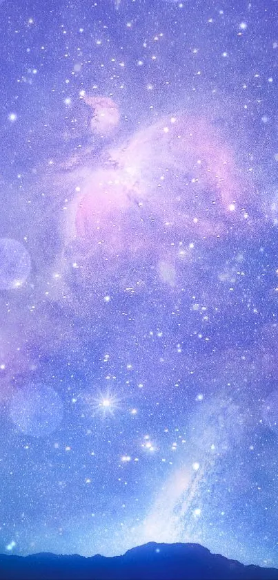 Violet starry night sky wallpaper with stars and galaxy.