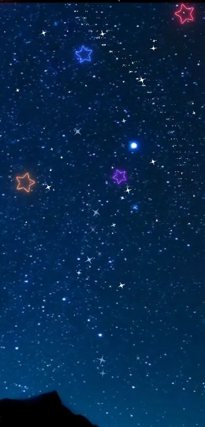 Starry night sky with colorful animated stars.