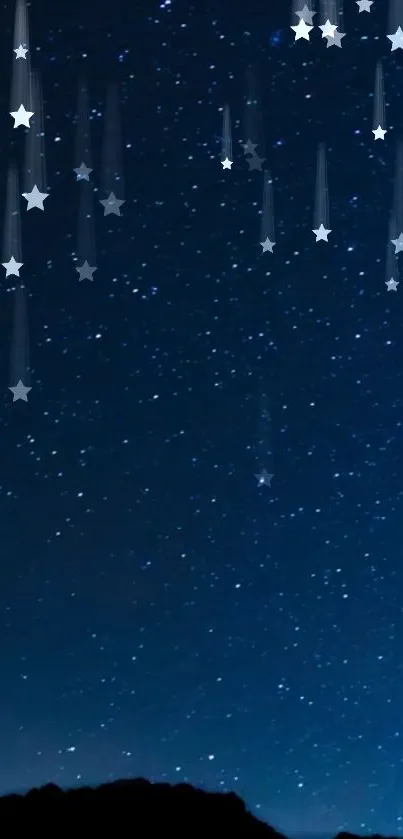 Mobile wallpaper featuring starry night sky with cascading stars.